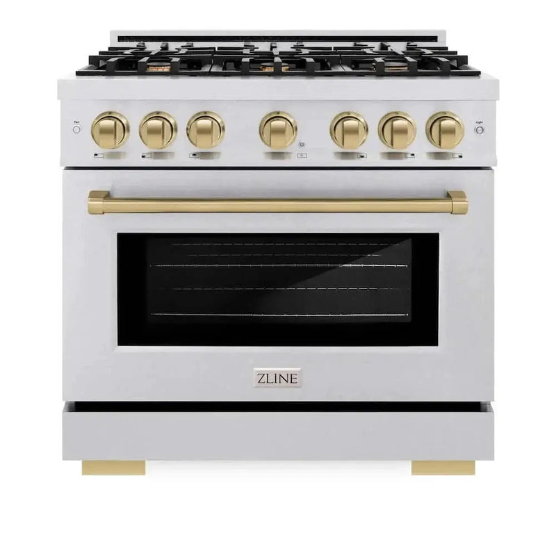 ZLINE 36" Select Gas Range Convection Gas Oven DuraSnow® Stainless Steel Champagne Bronze HGRSZ-36-CB by Farmhouse Kitchen and Bath