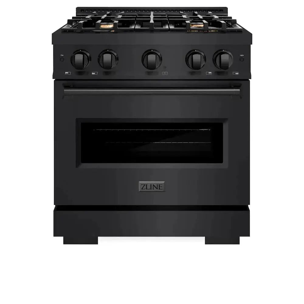 ZLINE 30" Dual Fuel Range, Gas Cooktop, Electric Convection Oven Black Stainless Steel Brass Burners, CDRB-BR-30 by Farmhouse Kitchen and Bath