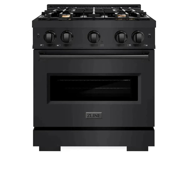 ZLINE 30" Dual Fuel Range, Gas Cooktop, Electric Convection Oven Black Stainless Steel Brass Burners, CDRB-BR-30 by Farmhouse Kitchen and Bath