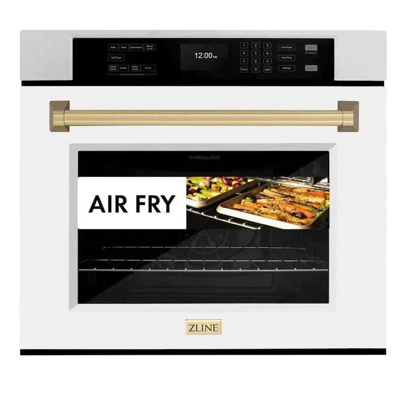 ZLINE 30"Professional True Convection Single Wall Oven, Air Fry, Self Clean, DuraSnow® White Matte, Champagne Bronze WASSZ-WM-30-CB by Farmhouse Kitchen and Bath