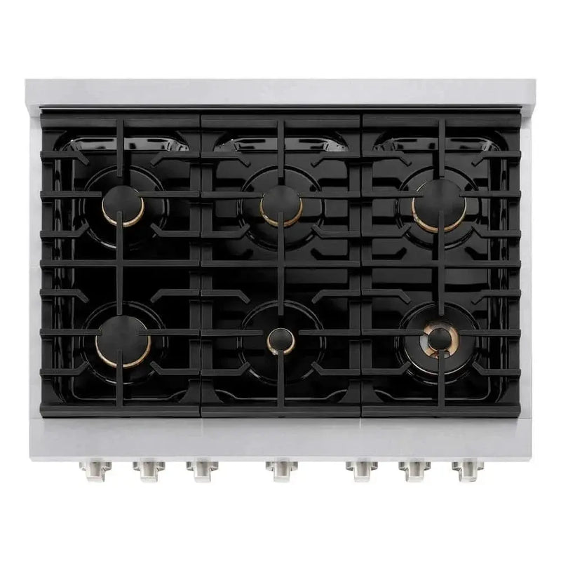 ZLINE 36"Gas Range, Convection Gas Oven , DuraSnow® Brass Burners, SGRS-BR-36 by Farmhouse Kitchen and Bath