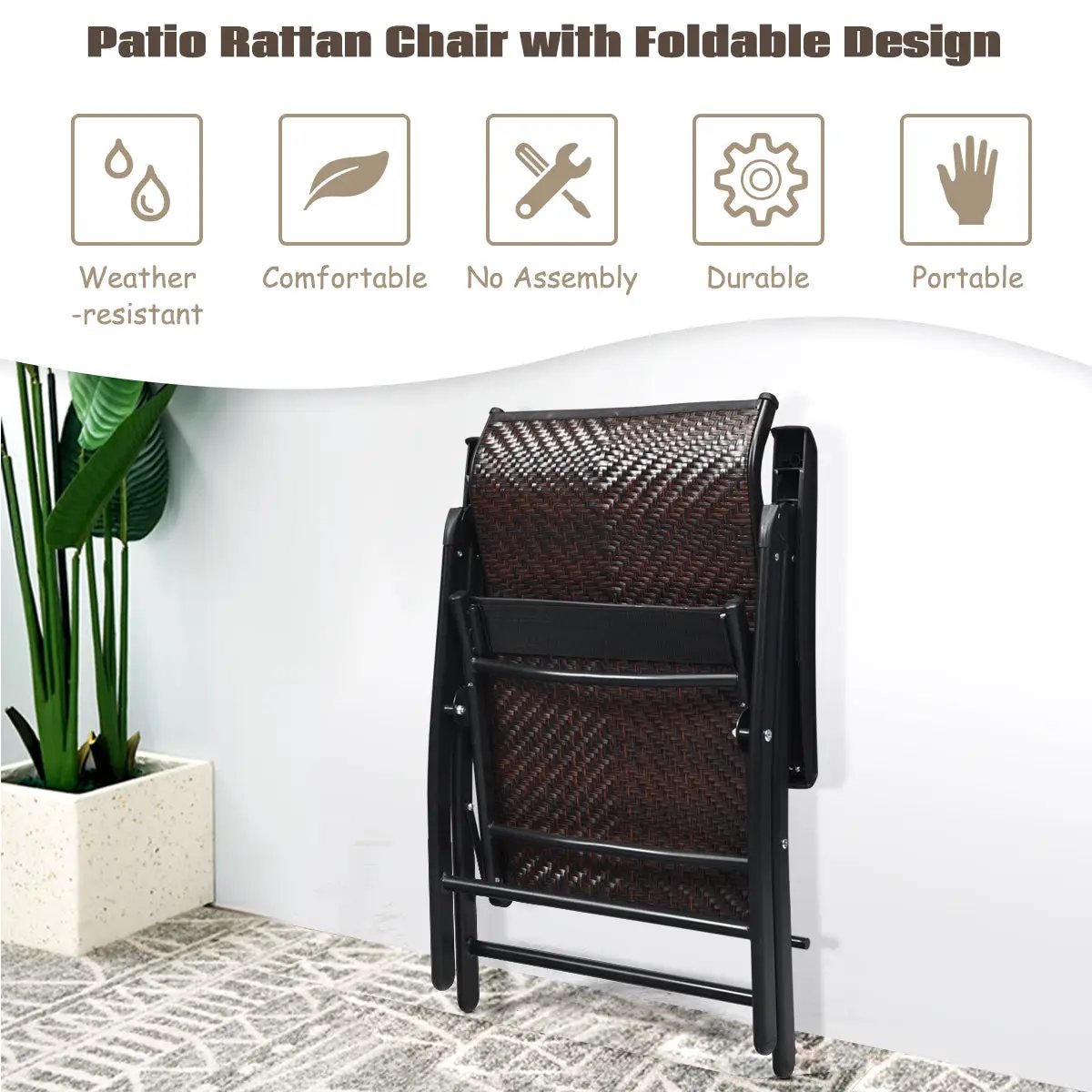 2 Pieces Patio Rattan Folding Reclining Chair by DirectDeals