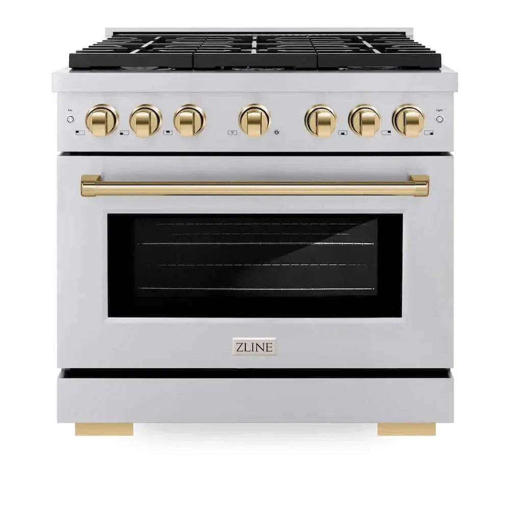 ZLINE 36"Gas Range, Convection Oven Stainless Steel, Gold, SGRZ-36-G by Farmhouse Kitchen and Bath