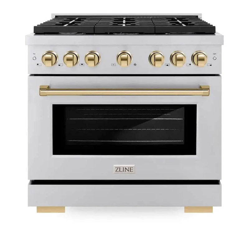 ZLINE 36"Gas Range, Convection Oven Stainless Steel, Gold, SGRZ-36-G by Farmhouse Kitchen and Bath