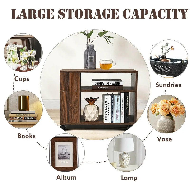 Multifunctional 3-Tier Side Table with Wheels and Large Storage Shelf by DirectDeals