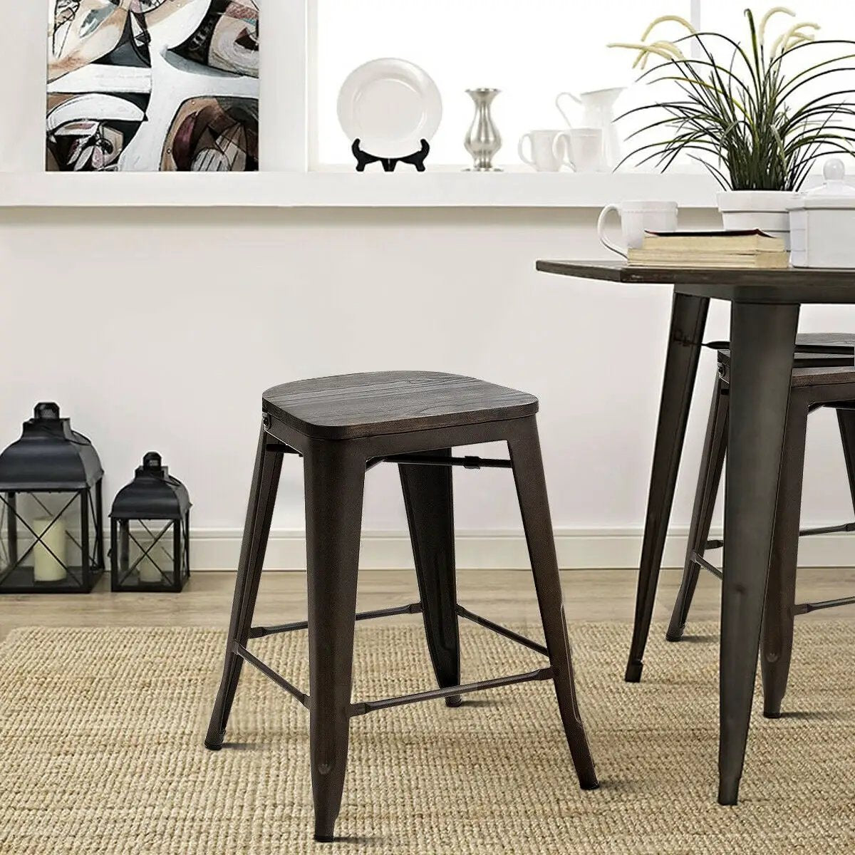 Set of 4 Industrial Metal Counter Stool Dining Chairs with Removable Backrests by DirectDeals
