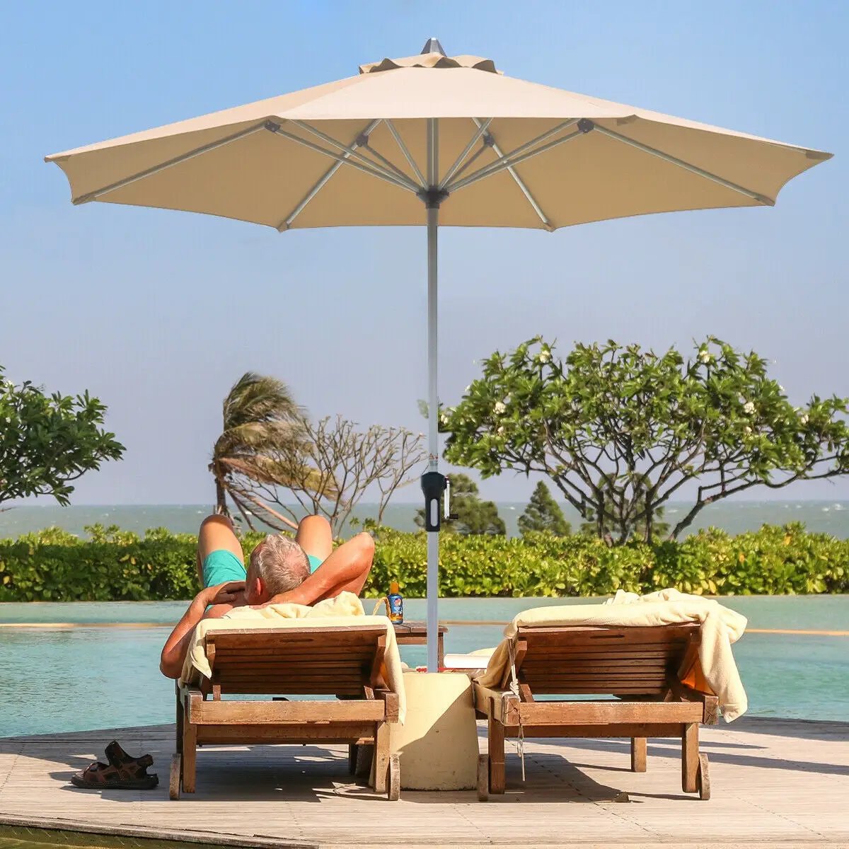 9 Feet Patio Outdoor Market Umbrella with Aluminum Pole without Weight Base by DirectDeals