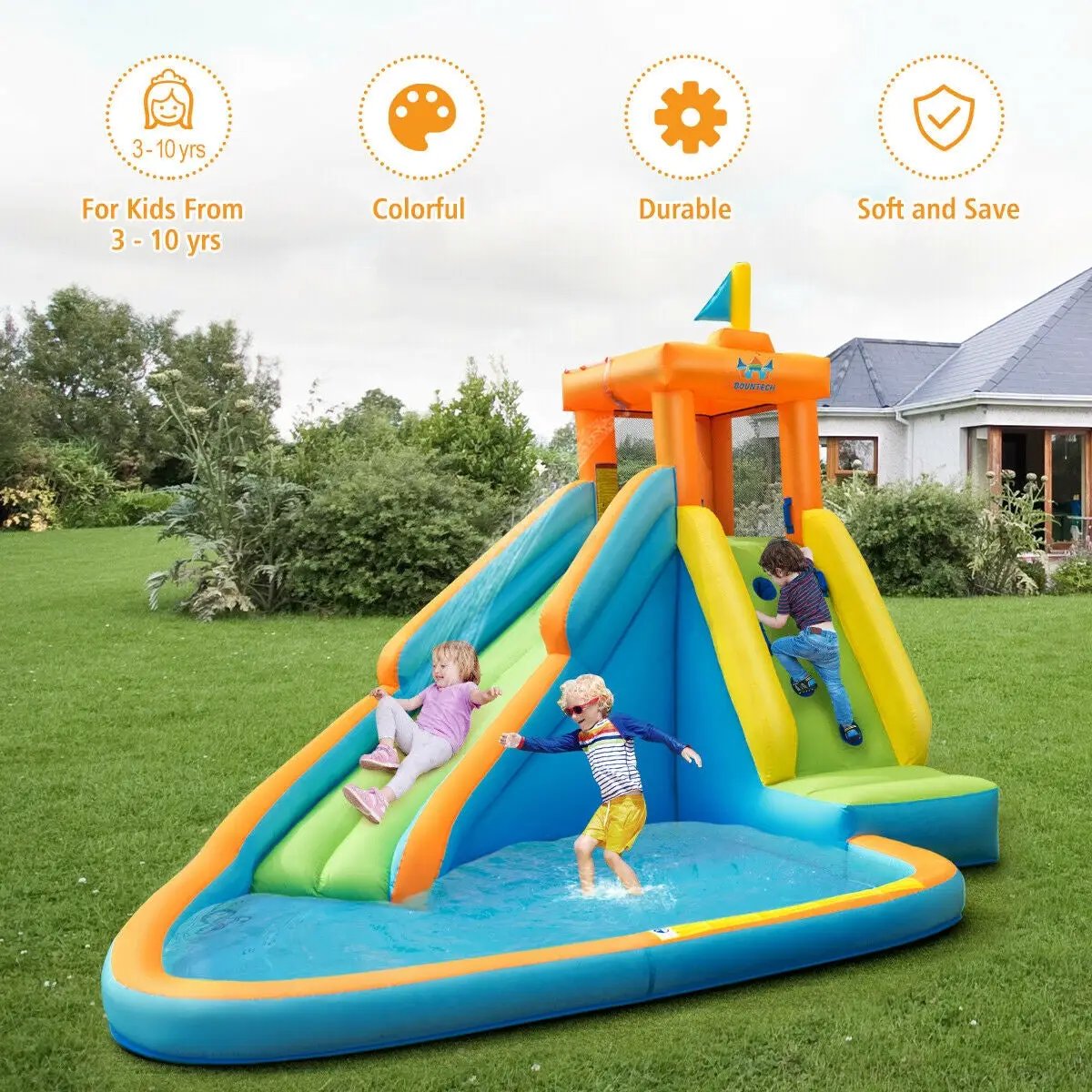 Inflatable Water Slide Kids Bounce House with 740W Blower by DirectDeals