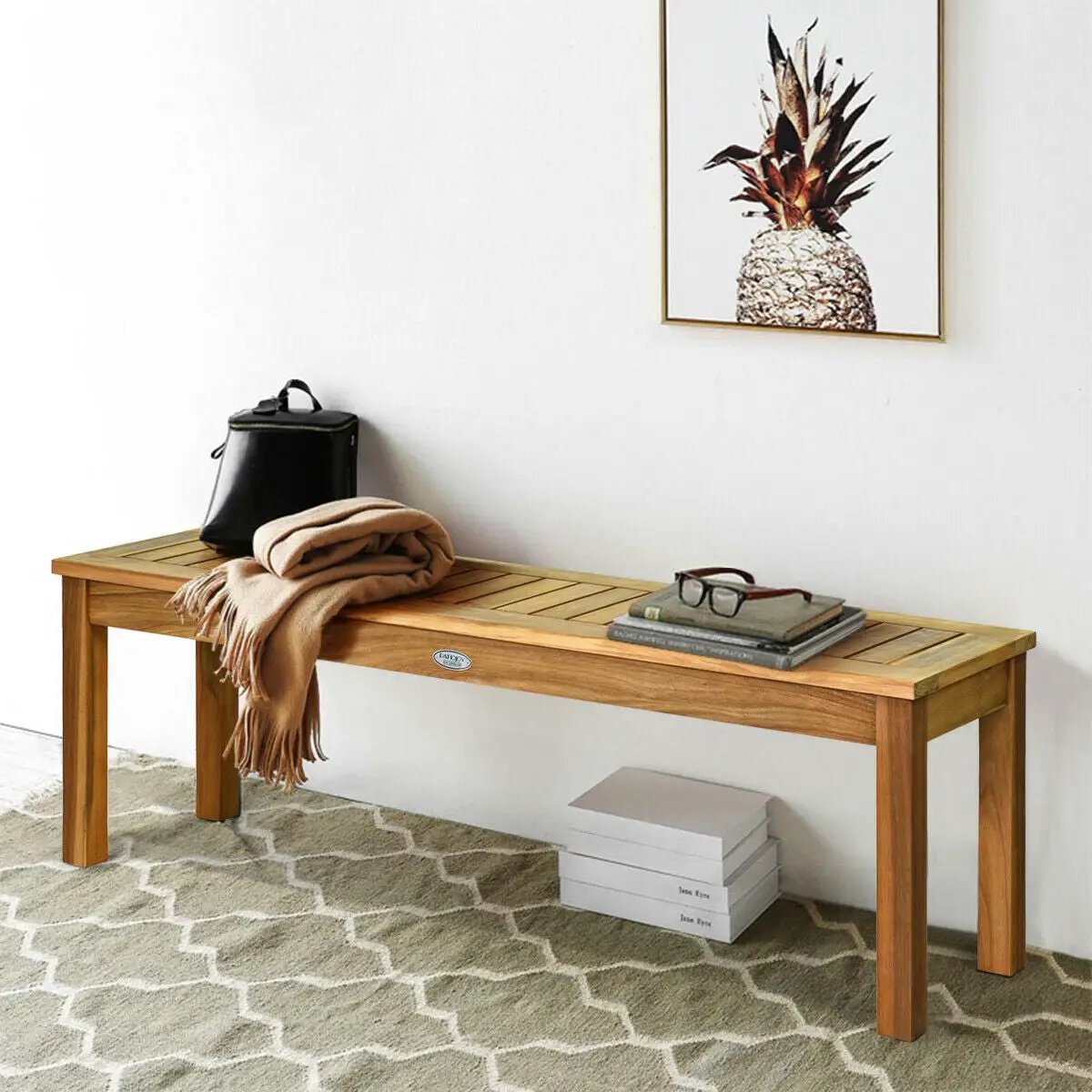 52 Inch Outdoor Acacia Wood Dining Bench Chair by DirectDeals