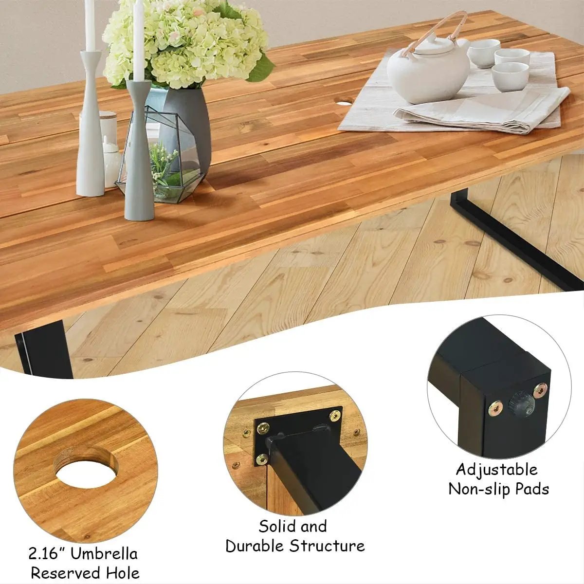 Patented 7 Pieces Outdoor Dining Set with Large Acacia Wood Table Top by DirectDeals