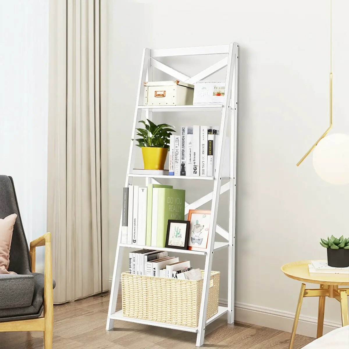 2 Pieces 4-Tier Wood Display Storage Bookshelf Set by DirectDeals