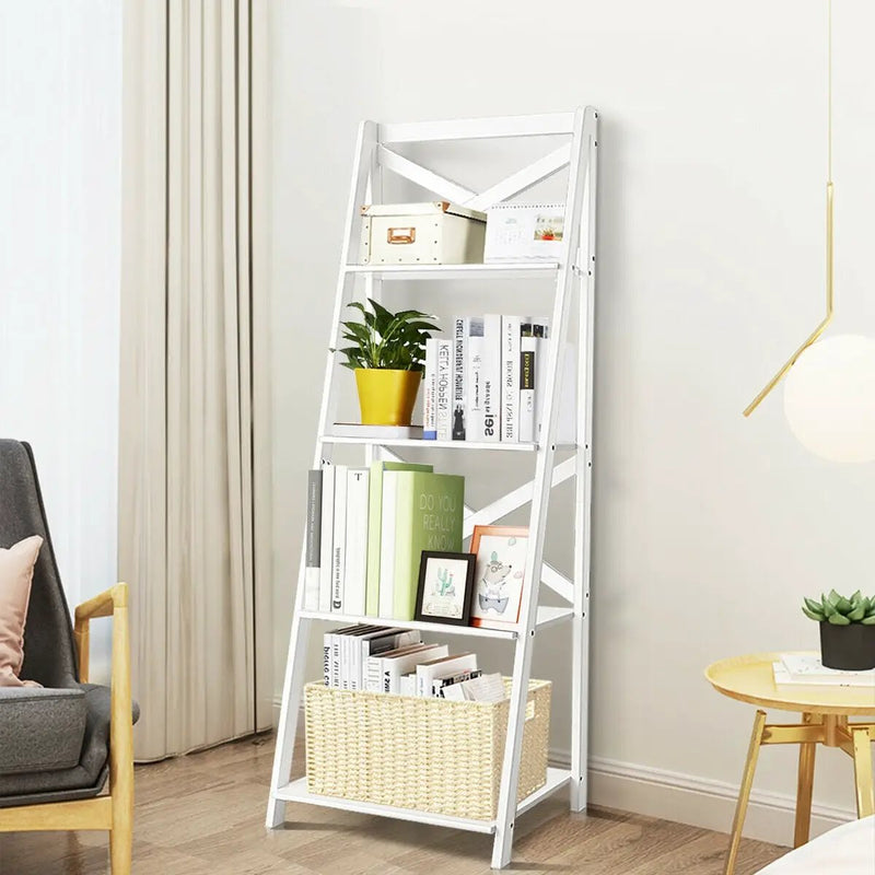 2 Pieces 4-Tier Wood Display Storage Bookshelf Set by DirectDeals