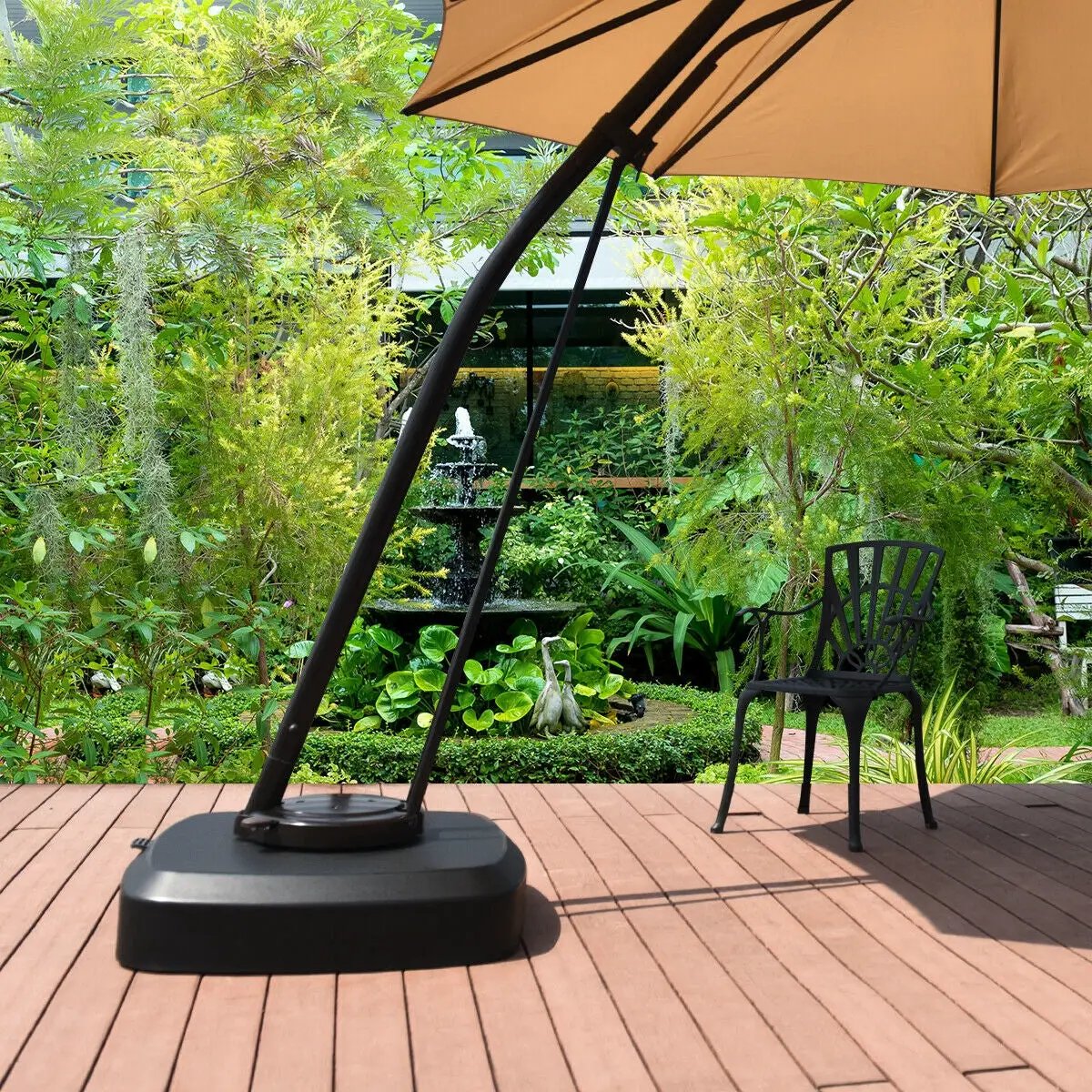 Patio Cantilever Offset Umbrella Base with Wheels for Garden Poolside