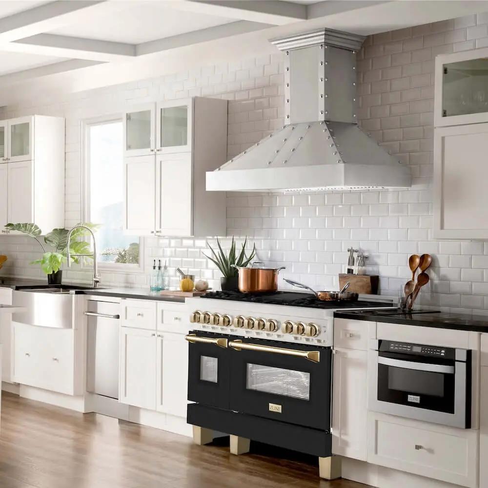 ZLINE 48" Autograph, Dual Fuel Range, Black Door, Bronze, RASZ-BLM-48-CB by Farmhouse Kitchen and Bath