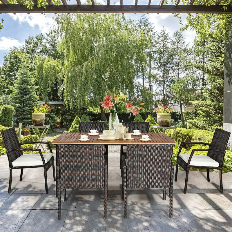 7Pcs Patio Rattan Cushioned Dining Set with Umbrella Hole by DirectDeals