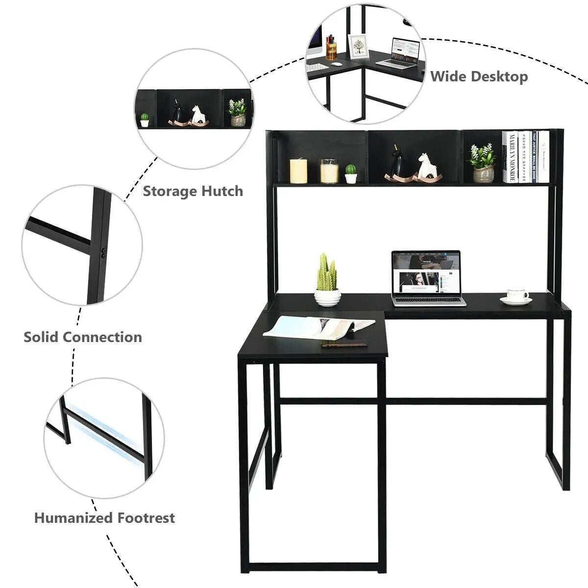 Reversible L-Shaped Corner Desk with Storage Bookshelf by DirectDeals