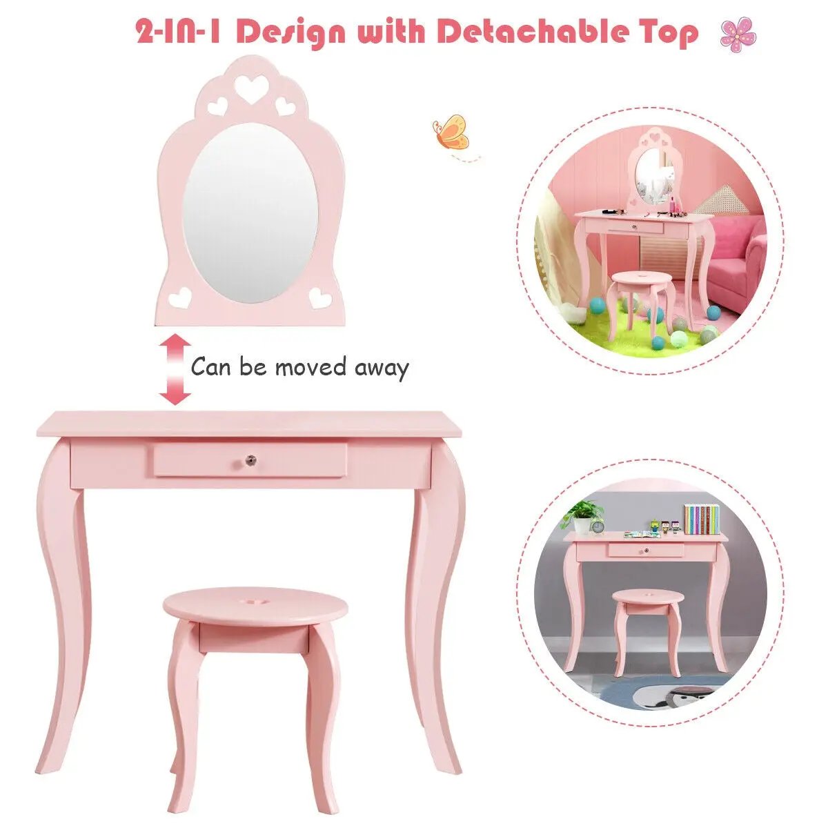 Kids Princess Makeup Dressing Play Table Set with Mirror by DirectDeals