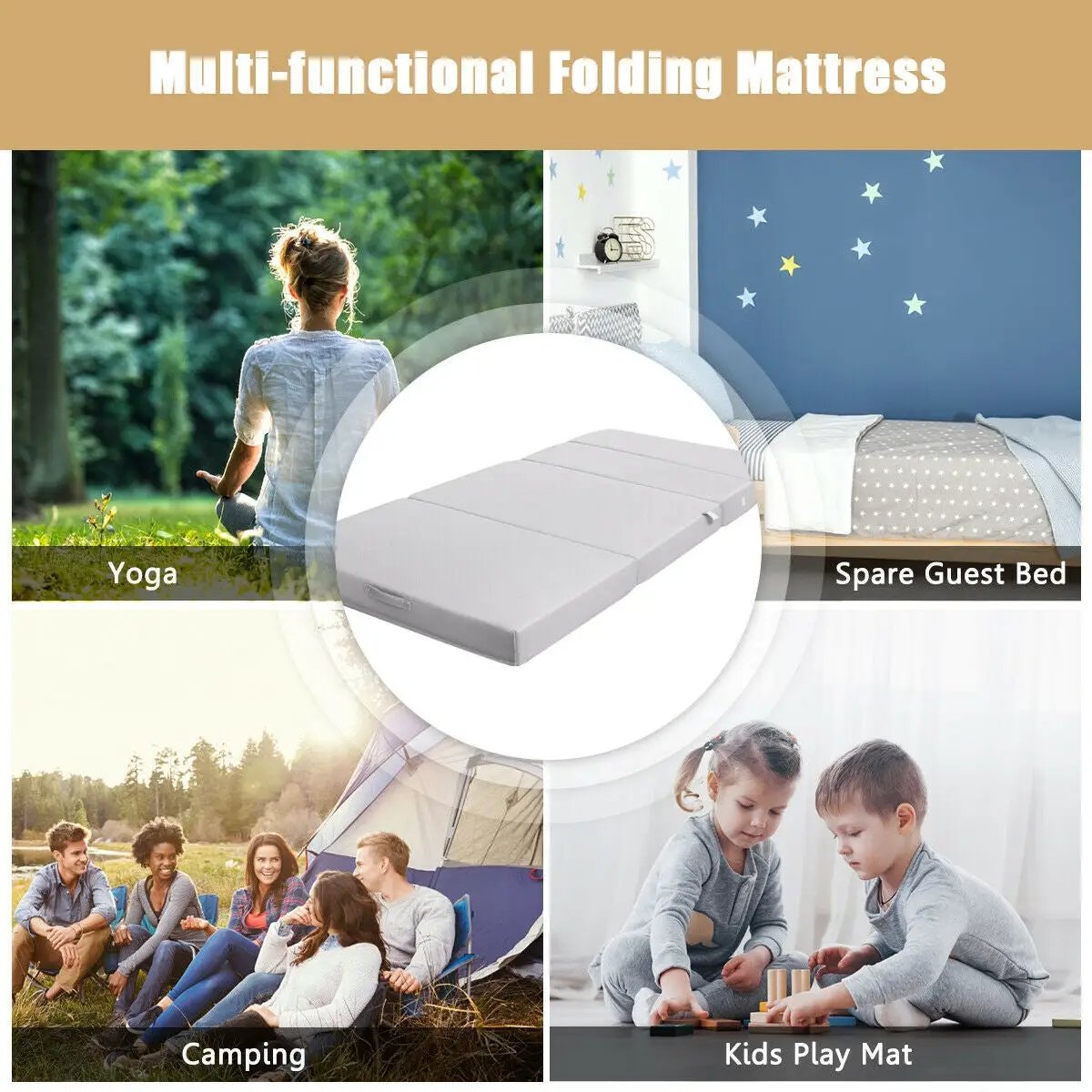 4 Inch Folding Sofa Bed Foam Mattress with Handles by DirectDeals