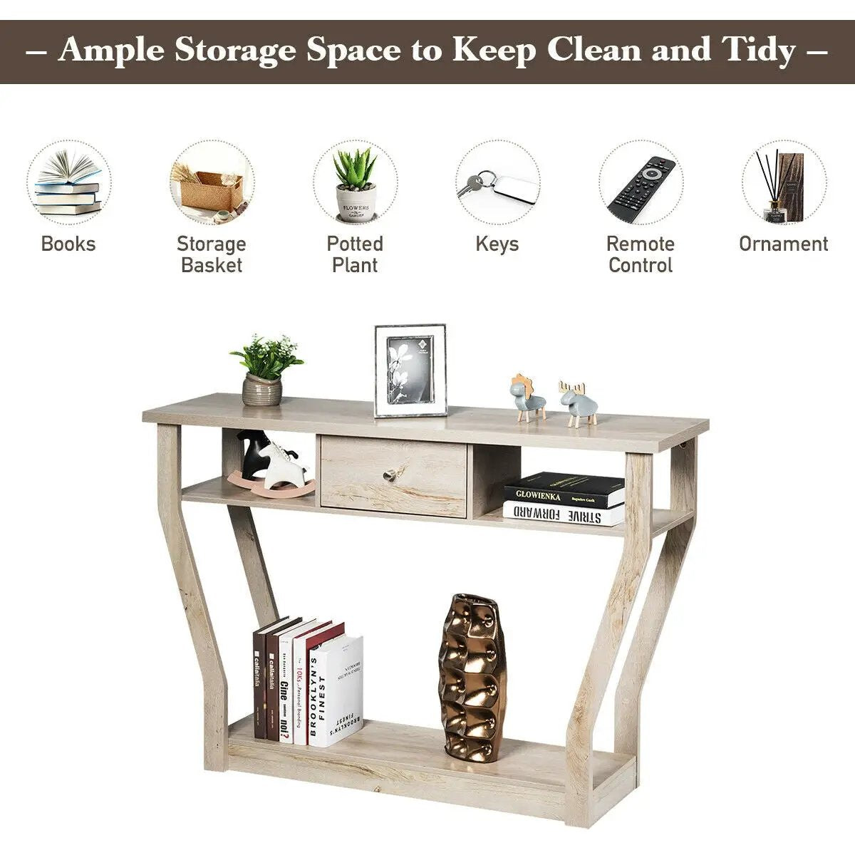 Curved Frame Modern Console Table with Storage Drawer for Entryway by DirectDeals