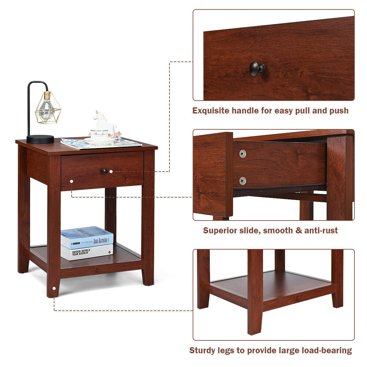 Set of 2 Nightstand with Storage Shelf and Pull Handle by DirectDeals