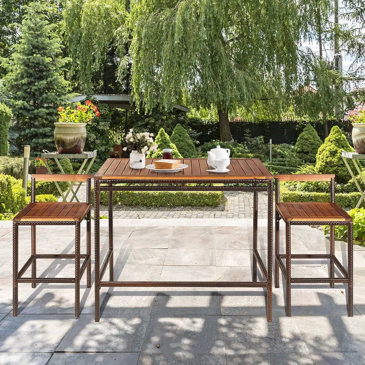 3 Pieces Patio Rattan Wicker Bar Dining Furniture Set by DirectDeals