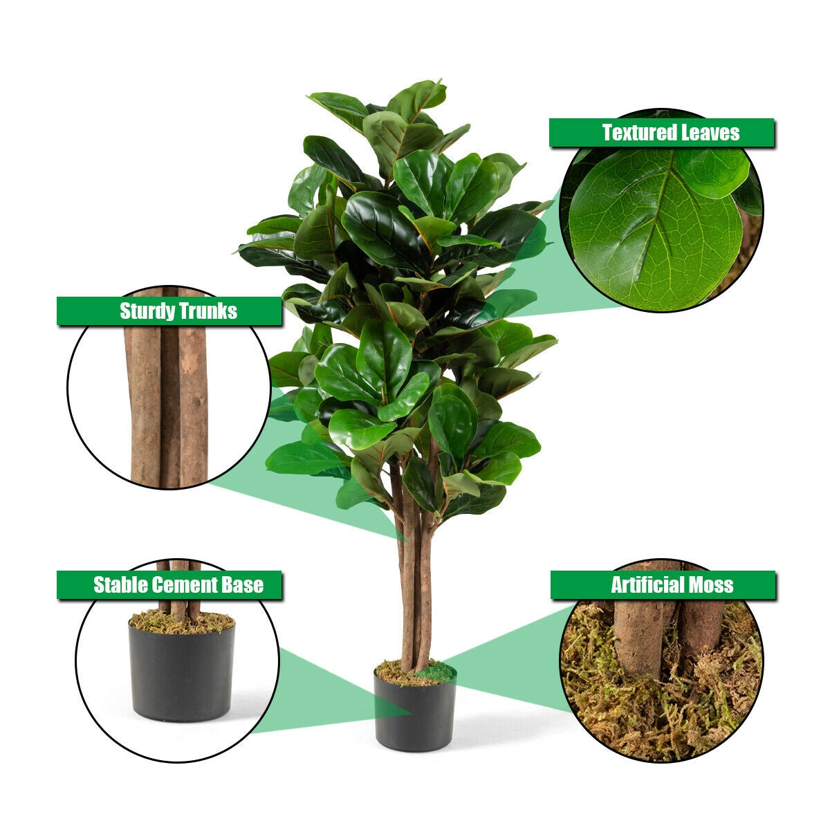 4 Feet Artificial Fiddle Leaf Fig Tree Decorative Planter by DirectDeals