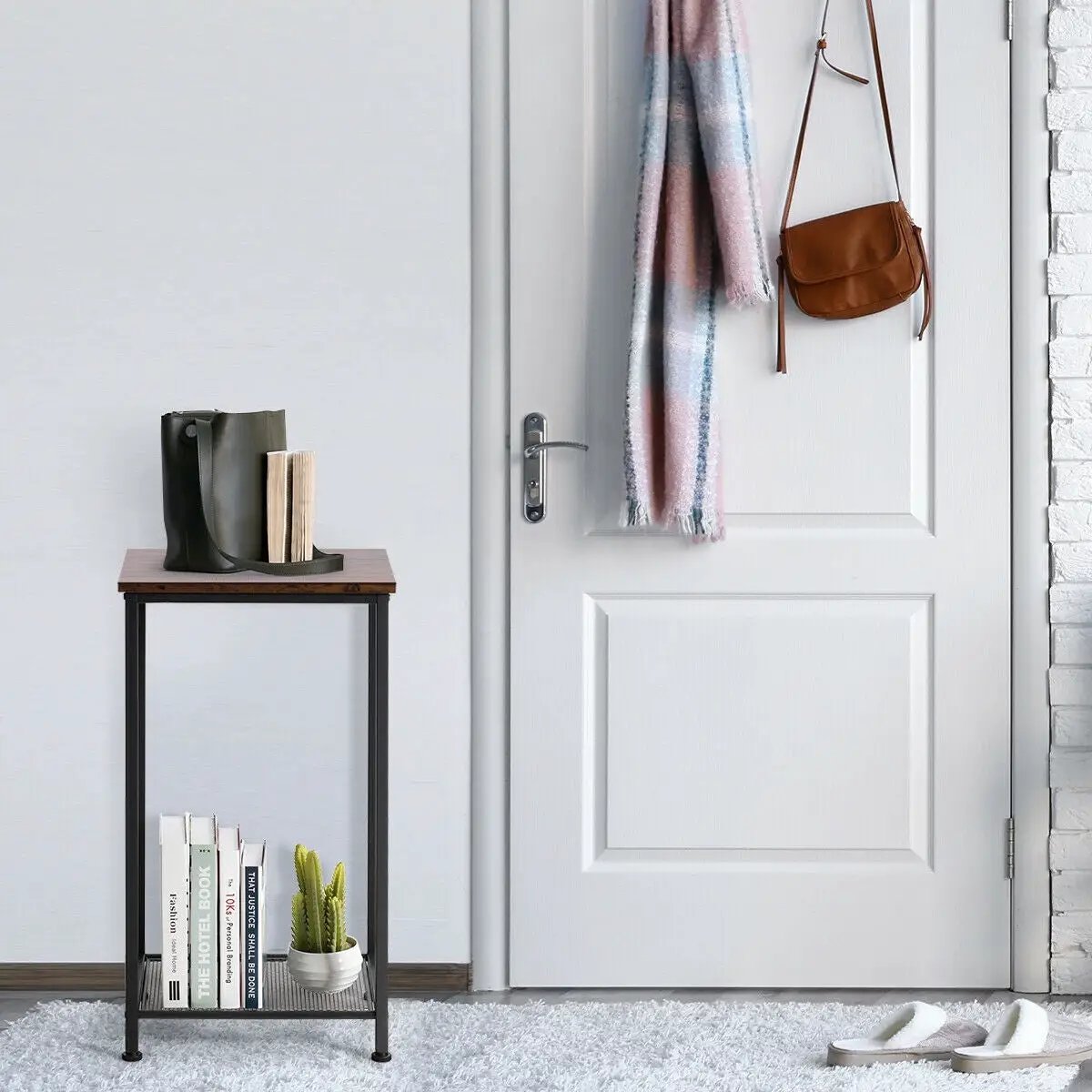2-Tier Industrial End Table with Metal Mesh Storage Shelves by DirectDeals