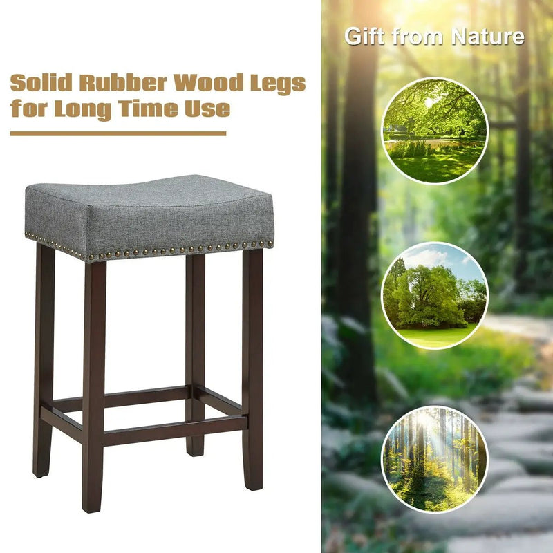 Set of 2 Nailhead Saddle Bar Stools 24 Inch Height by DirectDeals