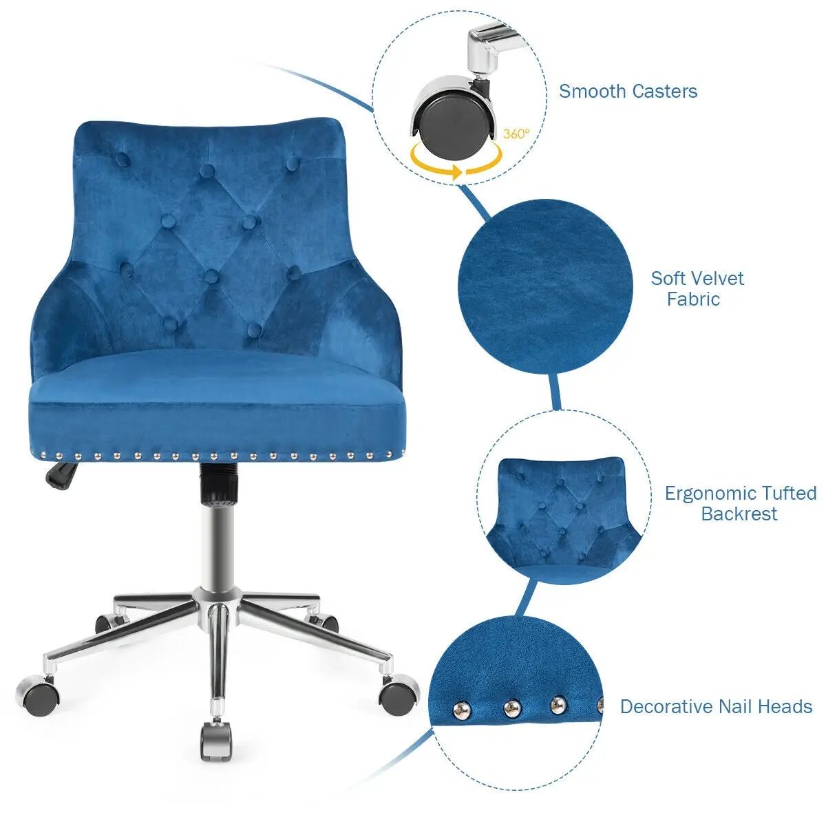Tufted Upholstered Swivel Computer Desk Chair with Nailed Tri by DirectDeals