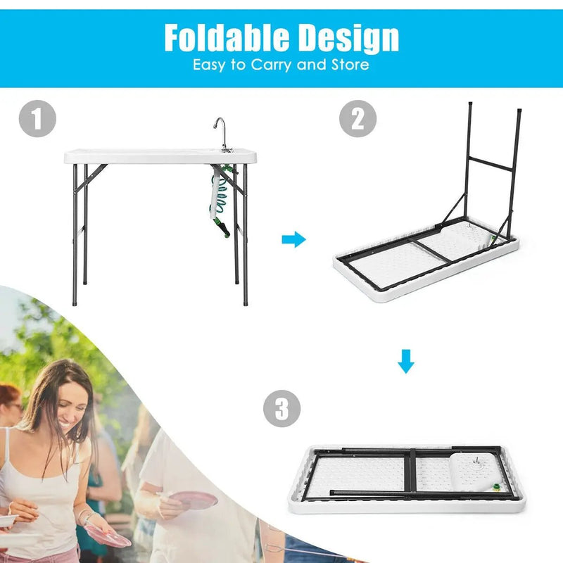 Folding Cleaning Sink Faucet Cutting Camping Table with Sprayer by DirectDeals