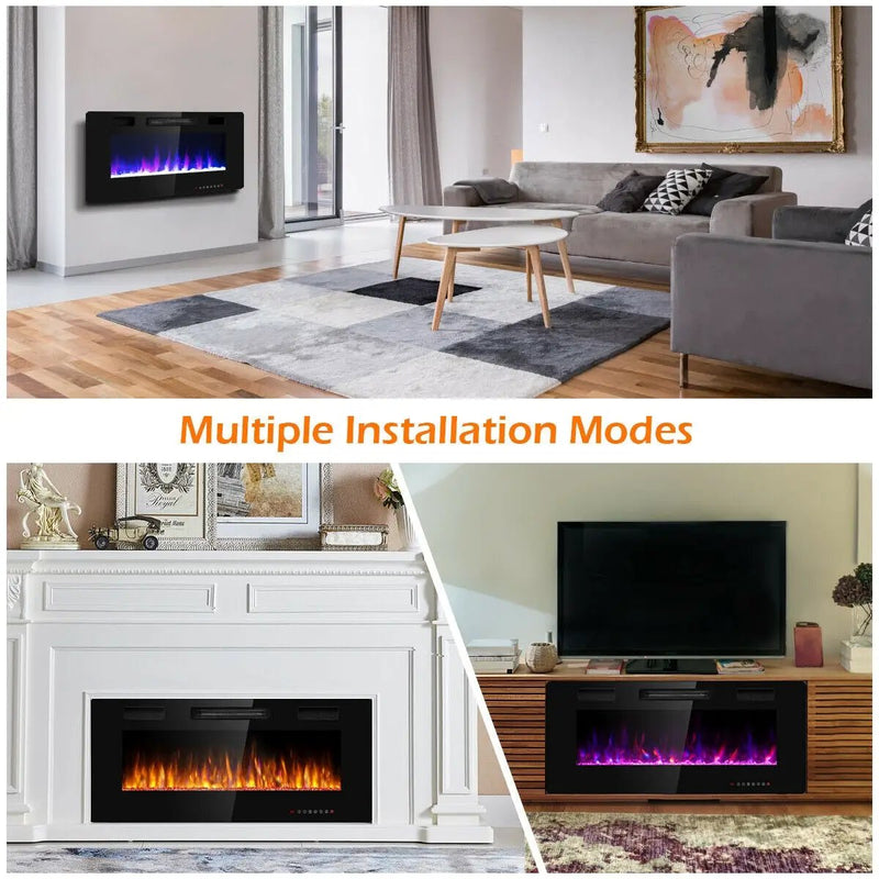 42 Inch Recessed Ultra Thin Electric Fireplace with Timer by DirectDeals