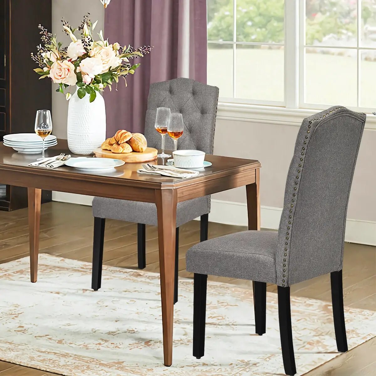 Set of 2 Tufted Upholstered Dining Chairs by DirectDeals