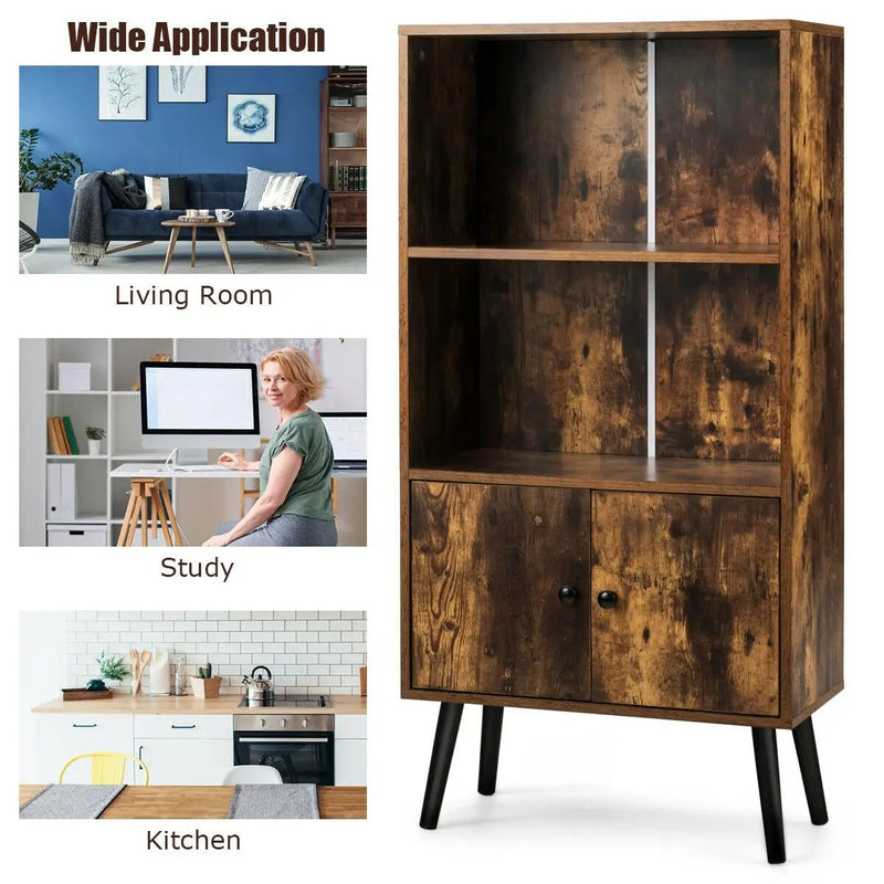 2-Tier Retro Bookcase Bookshelf with 3 Compartment-Coffee by DirectDeals