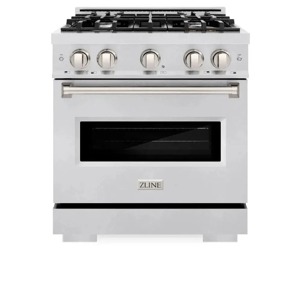 ZLINE 30" Dual Fuel Range, Gas Cooktop, Electric Convection Oven DuraSnow® Stainless Steel, CDRS-30 by Farmhouse Kitchen and Bath