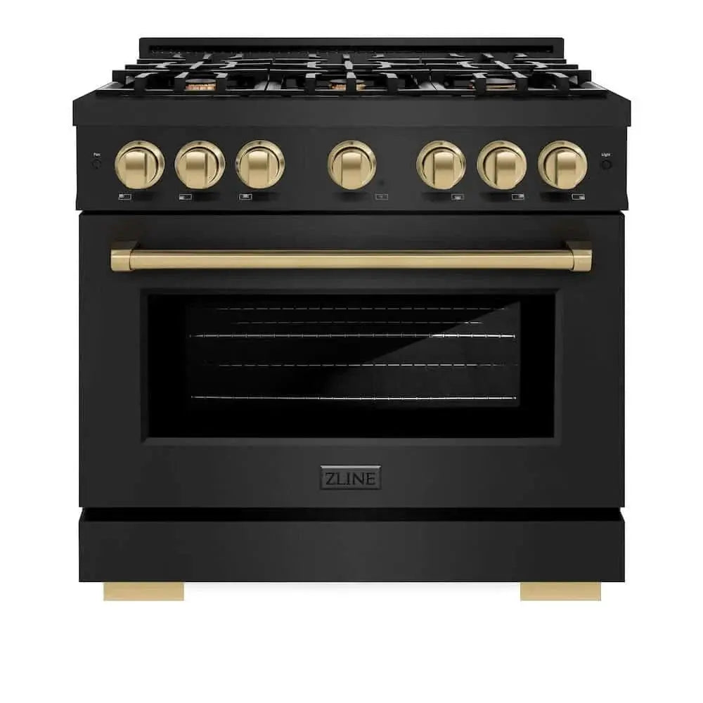 ZLINE 36" Select Dual Fuel Range Gas Cooktop Electric Convection Oven Black Stainless Steel Champagne Bronze HDRBZ-36-CB by Farmhouse Kitchen and Bath