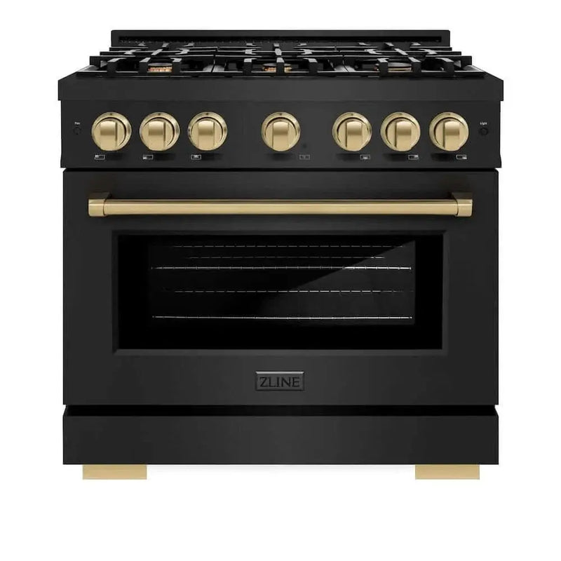 ZLINE 36" Select Dual Fuel Range Gas Cooktop Electric Convection Oven Black Stainless Steel Champagne Bronze HDRBZ-36-CB by Farmhouse Kitchen and Bath