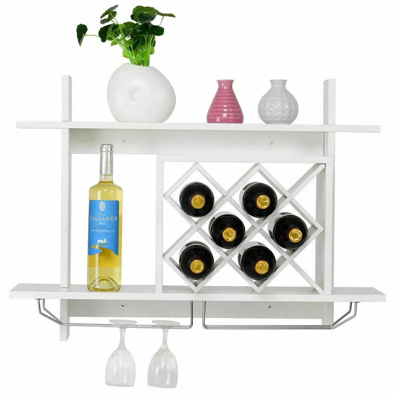 Wall Mount Wine Rack Organizer with Glass Holder Storage Shelf by DirectDeals