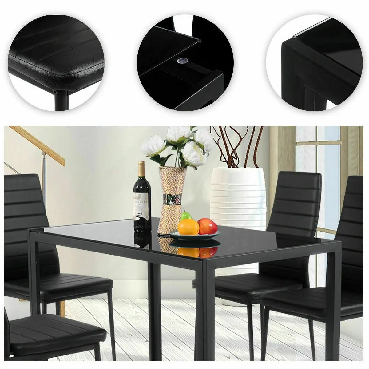 5 Pieces Metal Frame and Glass Tabletop Dining Set by DirectDeals