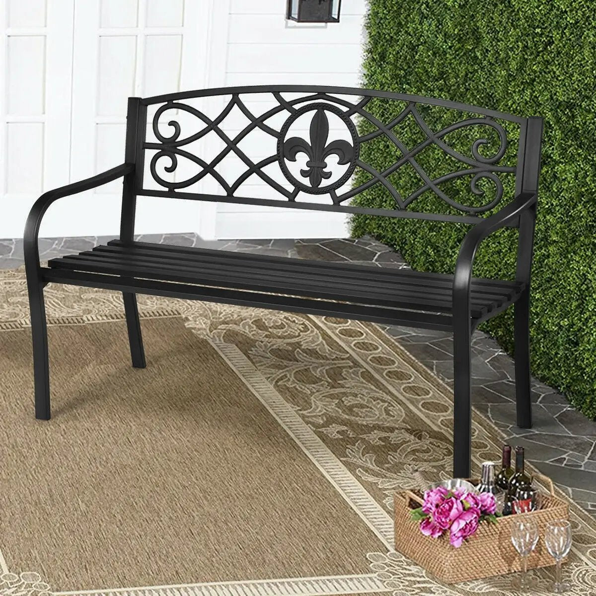 50 Inch Patio Heavy-Duty Metal Garden Bench by DirectDeals