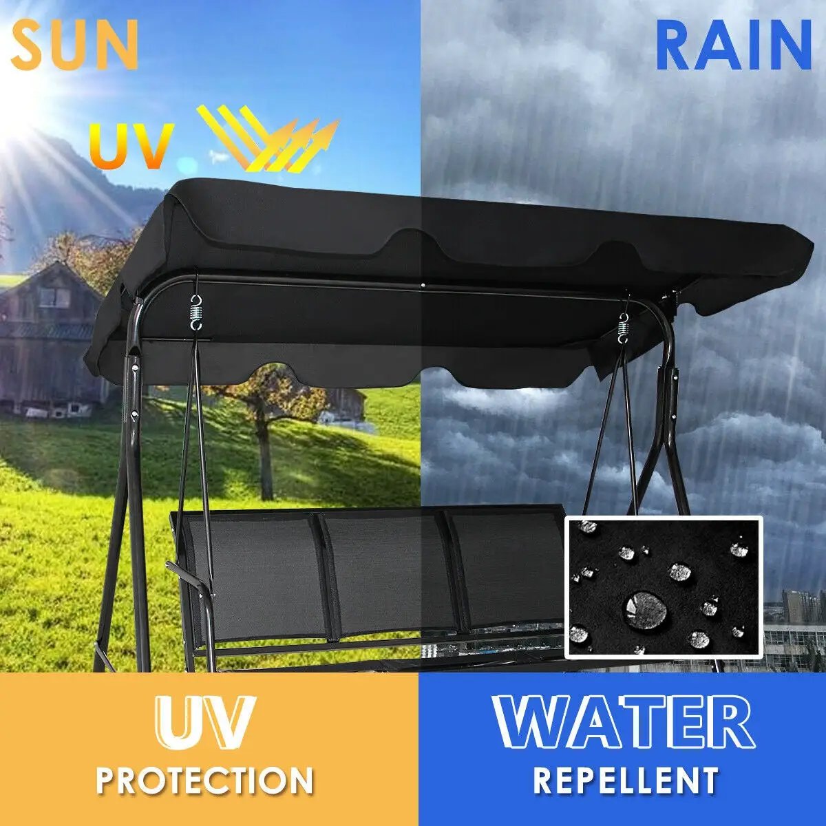 3 Person Steel Frame Patio Swing with Polyester Angle and Adjustable Canopy by DirectDeals