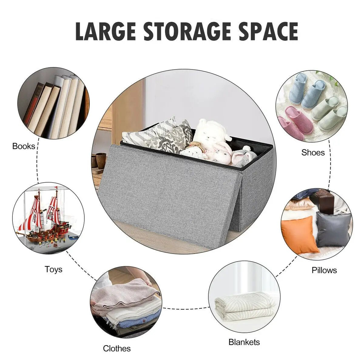 30 Inch Folding Storage Ottoman with Lift Top by DirectDeals