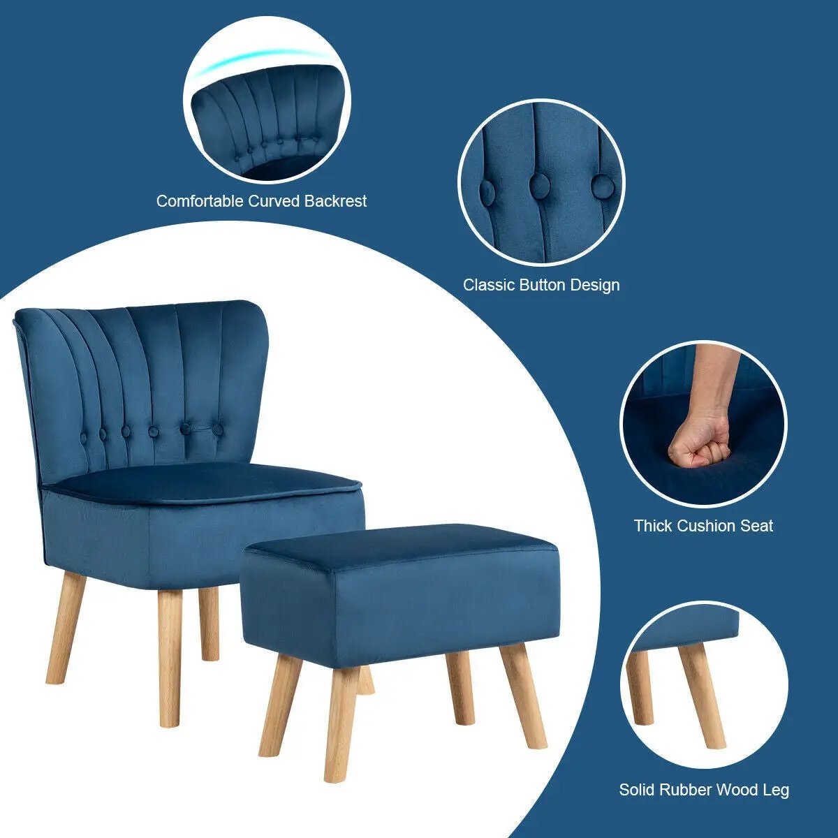 Modern Accent Chair Ottoman Set with Footstool by DirectDeals