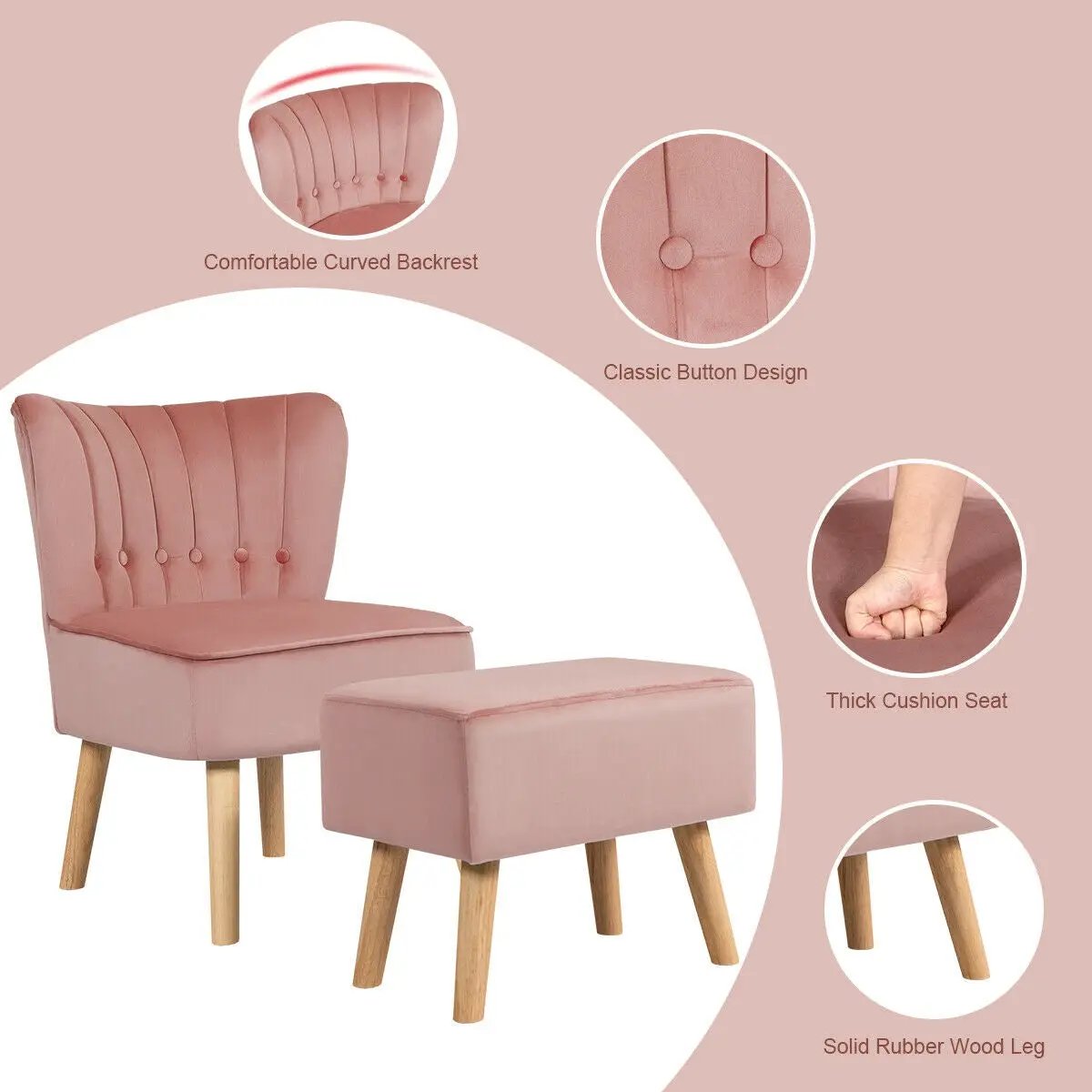 Modern Accent Chair Ottoman Set with Footstool by DirectDeals