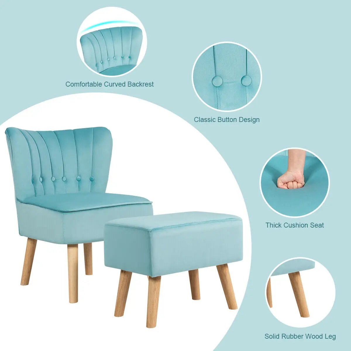 Modern Accent Chair Ottoman Set with Footstool by DirectDeals