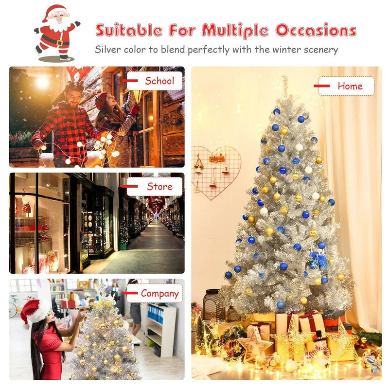 7.5 Ft Hinged Unlit Artificial Silver Tinsel Christmas Tree by DirectDeals