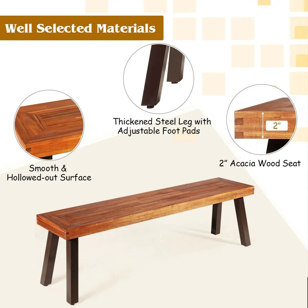 Set of 2 Patio Acacia Wood Dining Benches by DirectDeals