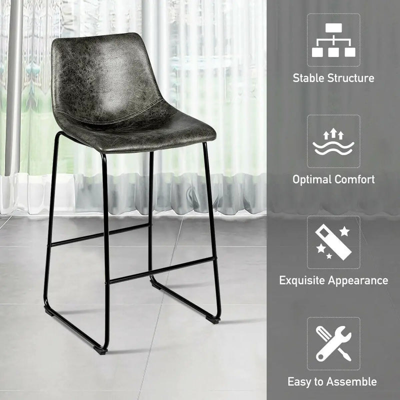 Set of 2 Bar Stool Faux Suede Upholstered Chairs by DirectDeals