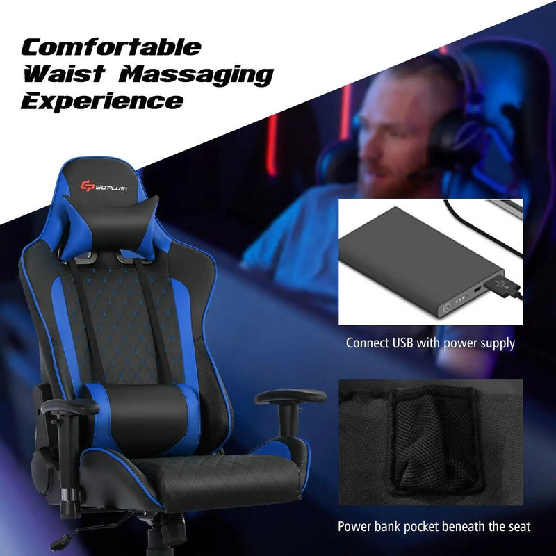Massage Gaming Chair with Lumbar Support and Headrest by DirectDeals