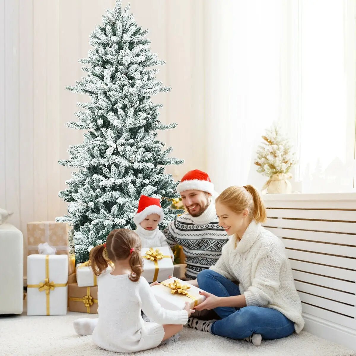 7 Feet Snow Flocked Slim Artificial Christmas Fir Tree by DirectDeals