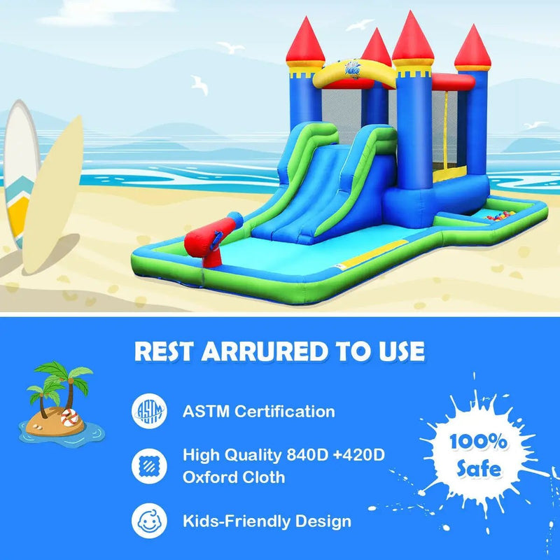 Inflatable Bounce House Castle Water Slide with Climbing Wall and 580W Blower by DirectDeals